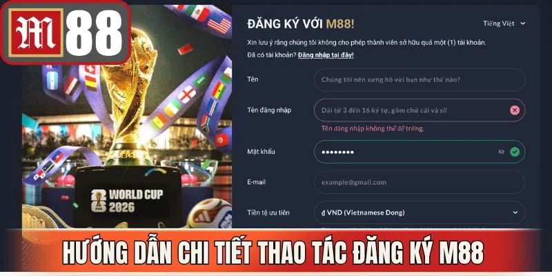 Hướng dẫn chi tiết thao tác đăng ký M88 