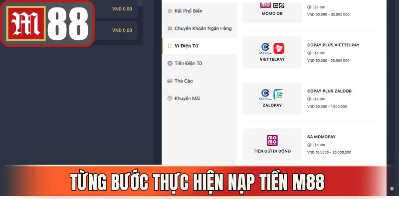 Từng bước thực hiện nạp tiền M88 nhanh chóng nhất